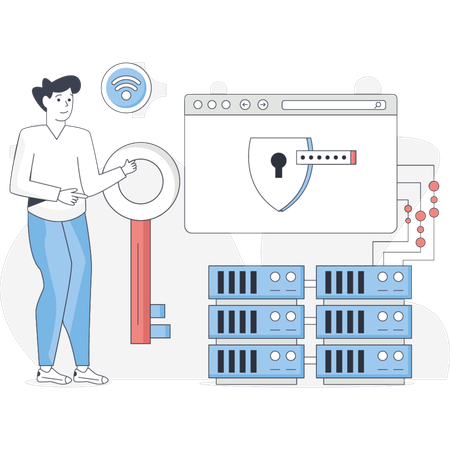 Der Mann macht Web-Datenschutz  Illustration