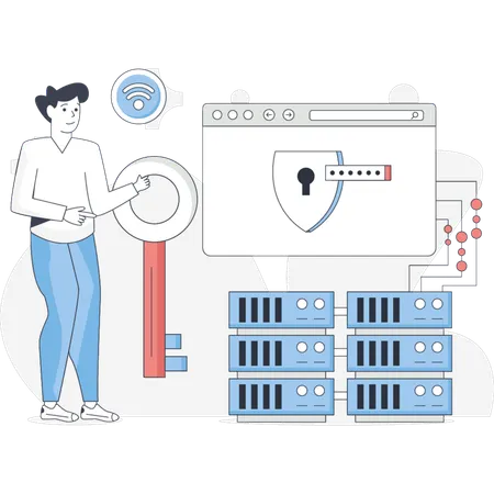 Der Mann macht Web-Datenschutz  Illustration