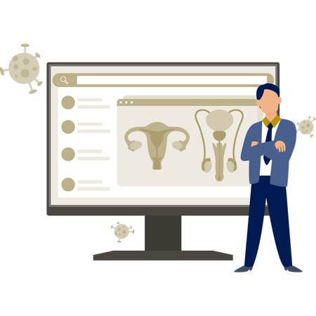 Der Mann präsentiert sexuelle Gesundheit auf dem Monitor  Illustration