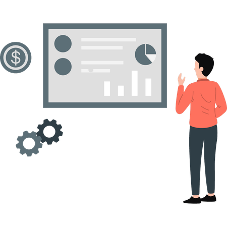 Der Mann sucht nach einer Geschäftsdiagrammanalyse  Illustration