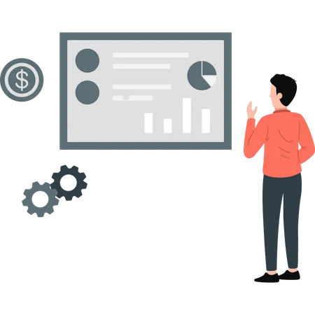 Der Mann sucht nach einer Geschäftsdiagrammanalyse  Illustration