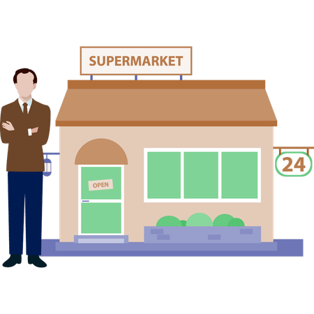 Der Mann steht in der Nähe eines Supermarktes  Illustration