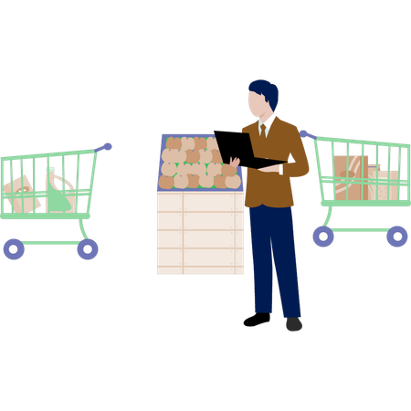 Der Mann sucht Einkaufswagen  Illustration