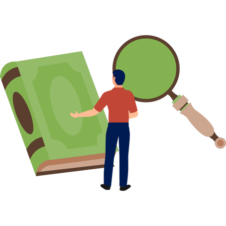 Mann recherchiert über Lernbuch  Illustration
