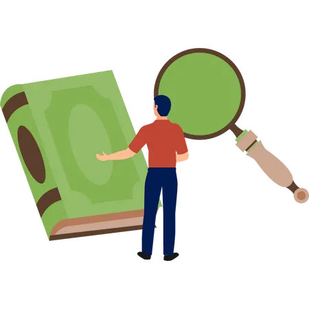 Mann recherchiert über Lernbuch  Illustration