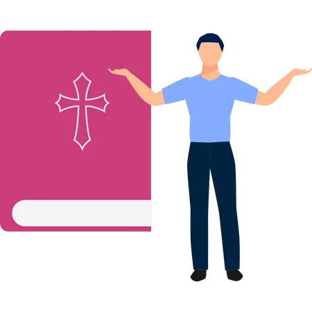 Mann stellt Bibelbuch dar  Illustration