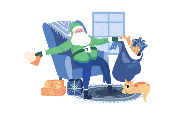 Der Weihnachtsmann Bereitet Geschenke Fur Kinder Vor Illustration