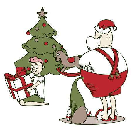 Der Weihnachtsmann hat einem Jungen ein Geschenk gemacht  Illustration