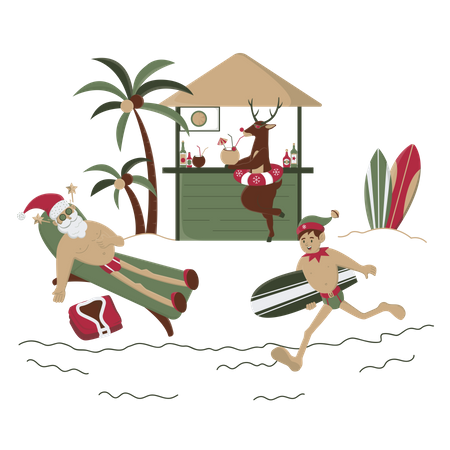 Der Weihnachtsmann ruht sich am Strand aus  Illustration