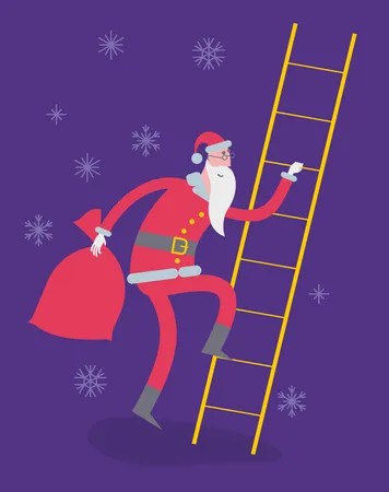 Der Weihnachtsmann schleicht die Treppe hoch  Illustration