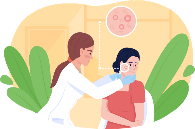 Dermatologist examining patient skin with acne Illustration
