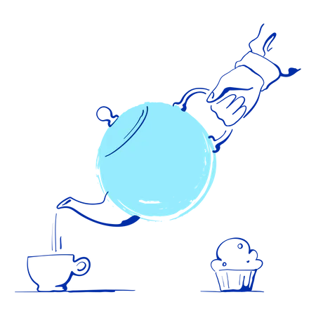 Derrama chá na xícara  Ilustração