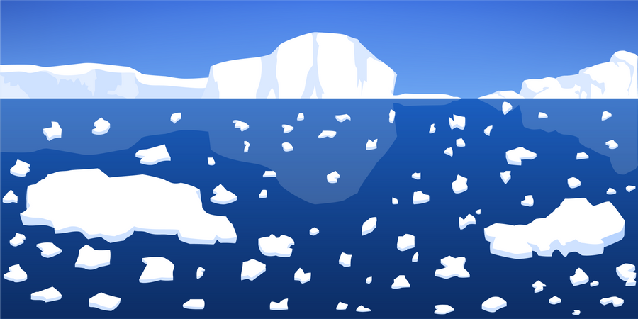 Glaciar oceánico se derrite debido al calentamiento global  Ilustración