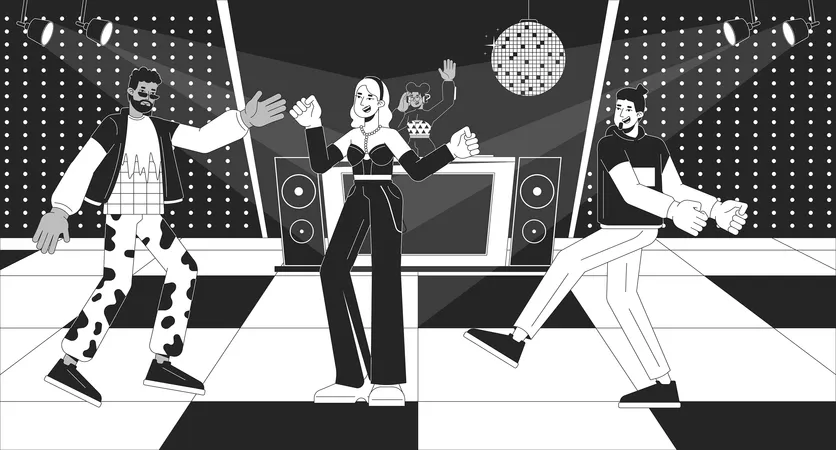 Les amis célèbrent la soirée Disco  Illustration