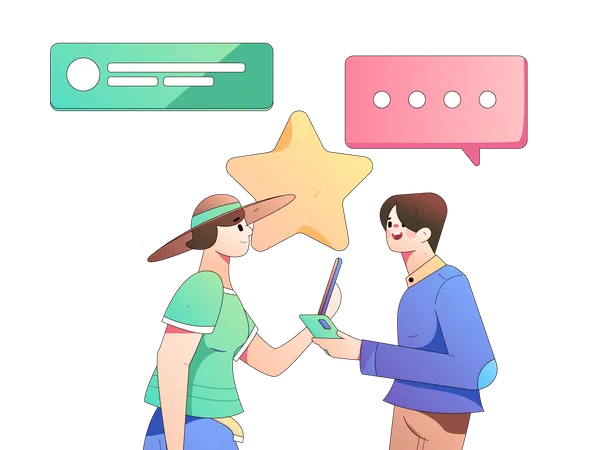 Des amis discutent depuis une application de réseau social  Illustration