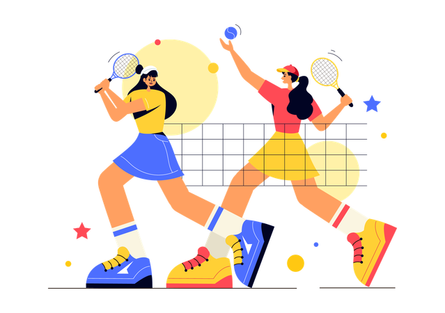 Des amis jouent au tennis de table sur le terrain  Illustration
