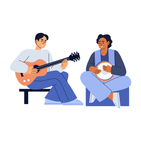 Des amis jouent de la guitare  Illustration