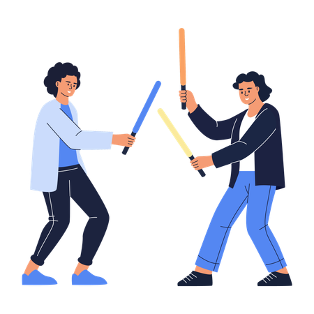 Des amis qui se battent les uns contre les autres  Illustration