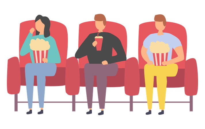 Des amis regardent un film au cinéma  Illustration