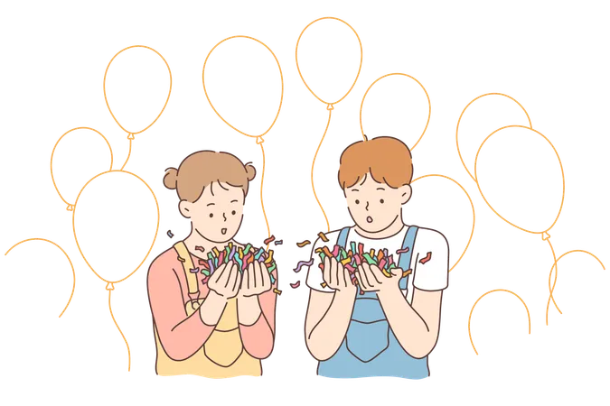 Des amis soufflent des confettis  Illustration