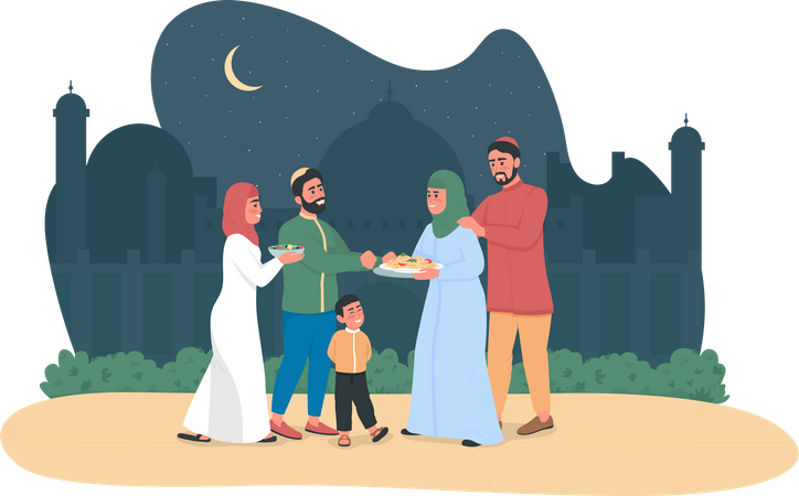 Des Arabes heureux qui se souhaitent des vœux pour le ramadan  Illustration