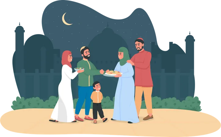 Des Arabes heureux qui se souhaitent des vœux pour le ramadan  Illustration