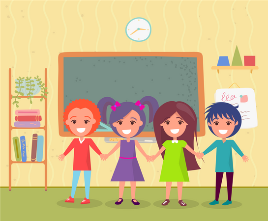 Des camarades de classe souriants, garçon et fille, debout ensemble  Illustration