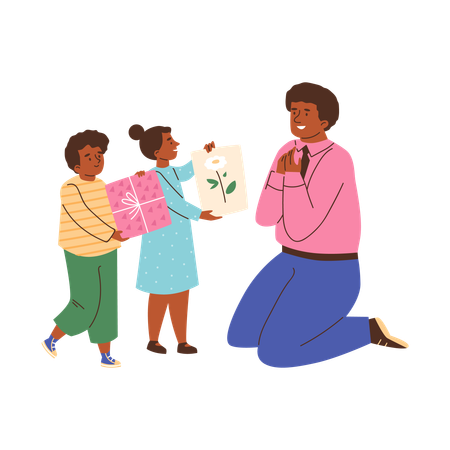 Des enfants mignons offrant des cadeaux à leur père  Illustration