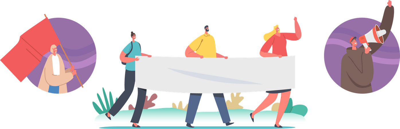 Des gens avec des pancartes sur la révolution  Illustration