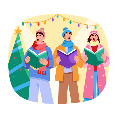 Des gens chantant une chanson de Noël  Illustration