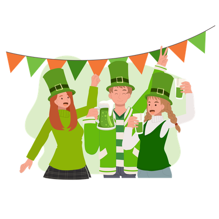 Des gens heureux célèbrent la Saint-Patrick.  Fête irlandaise de la joie et de la tradition  Illustration