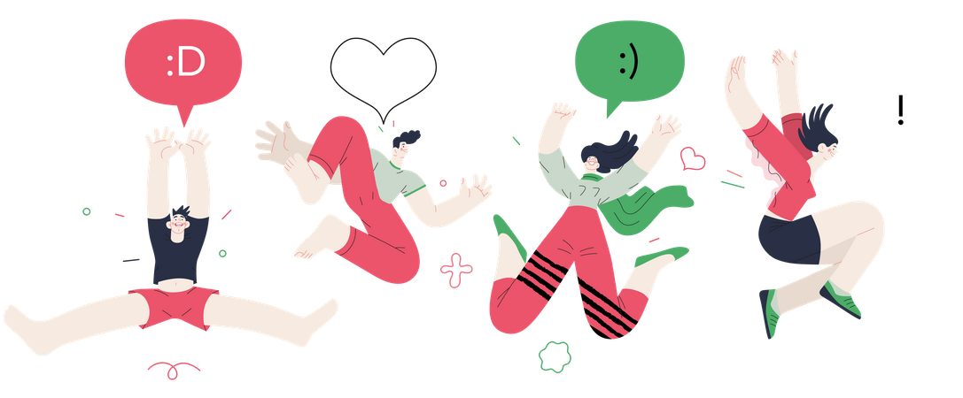 Des gens heureux qui sautent et dansent  Illustration
