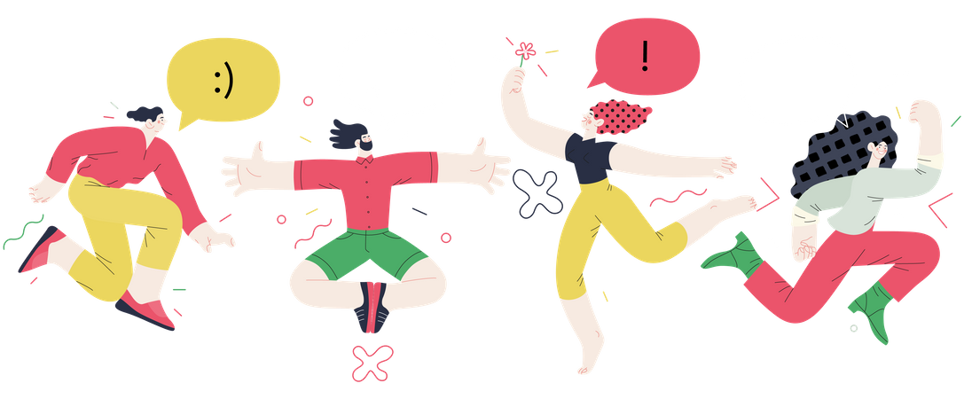Des gens heureux sautant joyeusement dans les airs  Illustration