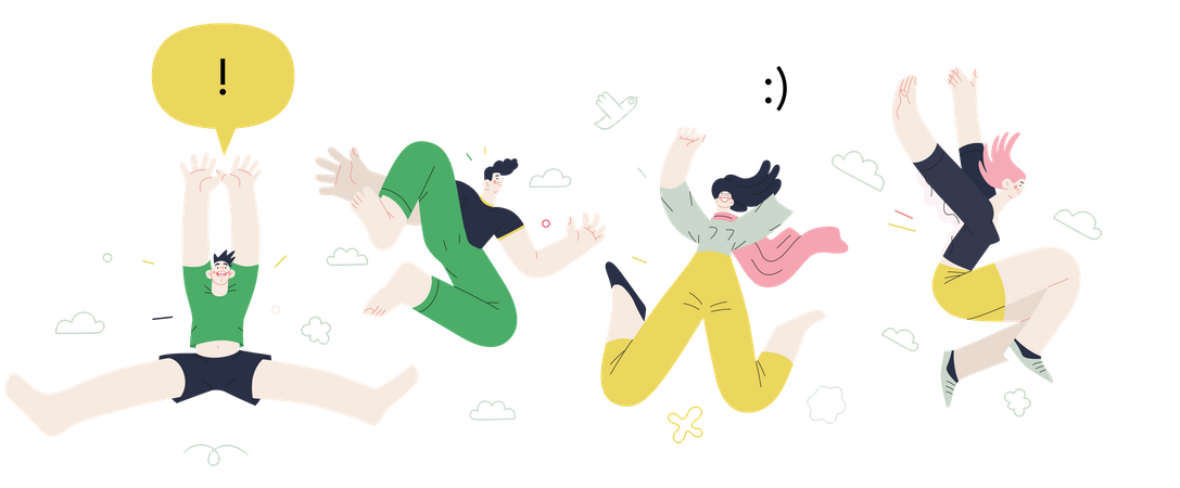 Des gens heureux sautant joyeusement dans les airs  Illustration