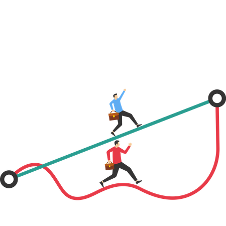 Des gens intelligents marchant sur des chemins droits et d'autres sur des routes en désordre  Illustration