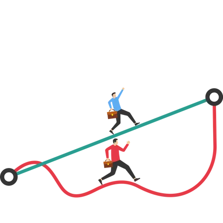 Des gens intelligents marchant sur des chemins droits et d'autres sur des routes en désordre  Illustration