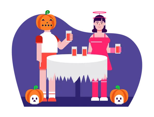 Des gens portant des costumes d'Halloween et profitant de la nuit d'Halloween  Illustration