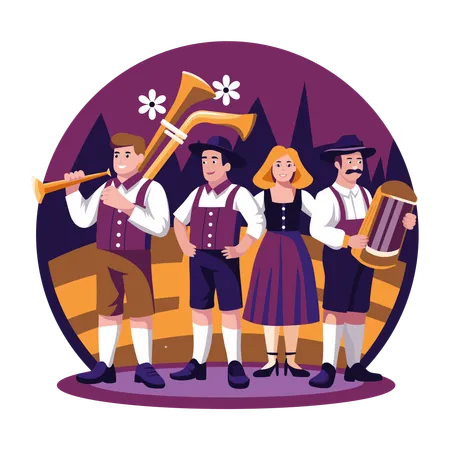 Des gens apprécient la musique de l'Oktoberfest  Illustration