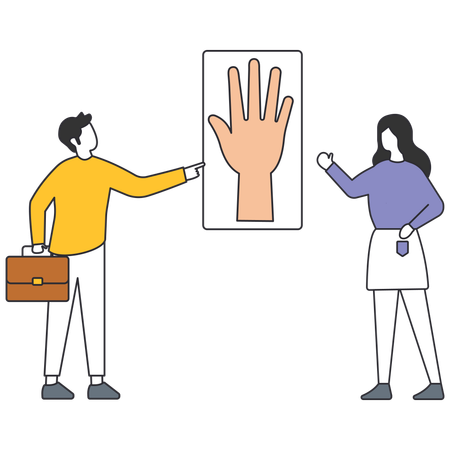 Des hommes d'affaires qui examinent une empreinte de main  Illustration