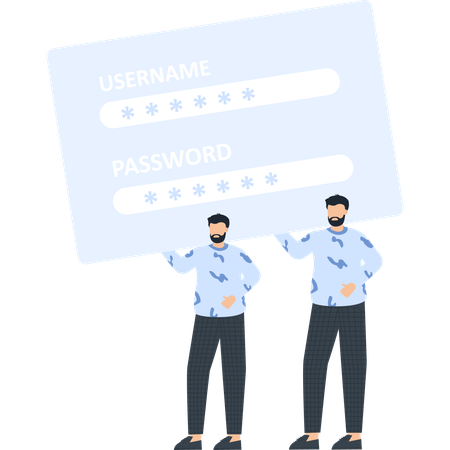 Des hommes d'affaires travaillant sur la sécurité des connexions  Illustration