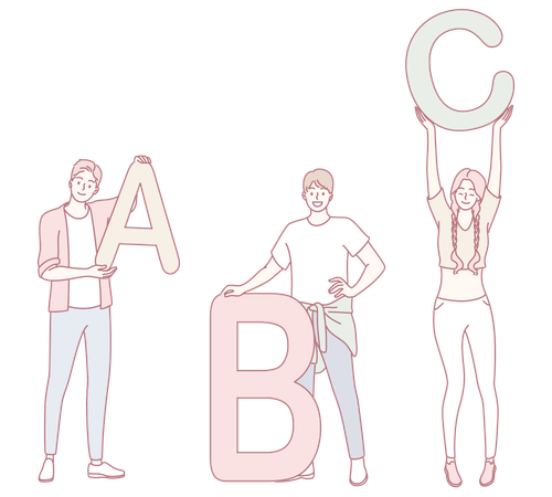 Des jeunes individus tenant avec enthousiasme les lettres B et C dans une exposition joyeuse et créative  Illustration