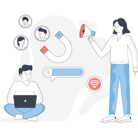 Des personnes qui travaillent à attirer les clients  Illustration