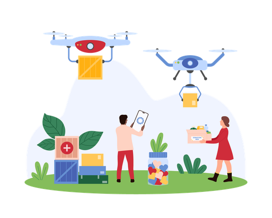 Des personnes travaillant pour une association caritative de drones  Illustration