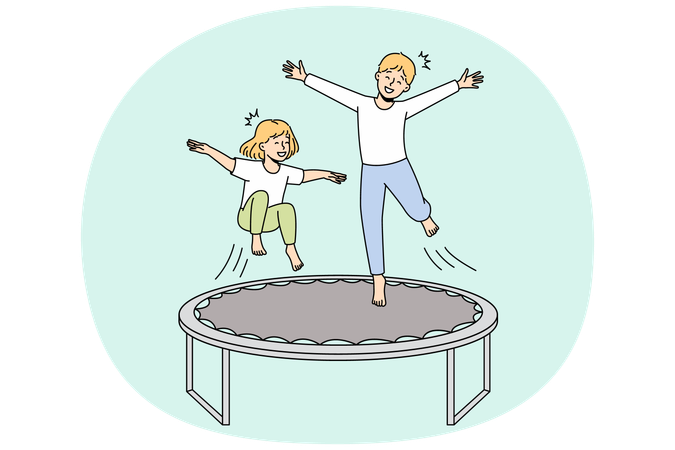 Des petits enfants ravis s'amusent à sauter sur un trampoline en plein air  Illustration