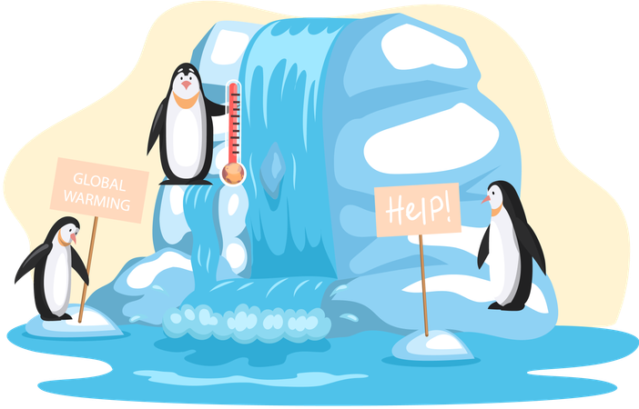 Des pingouins debout sur un iceberg échappent au changement climatique  Illustration