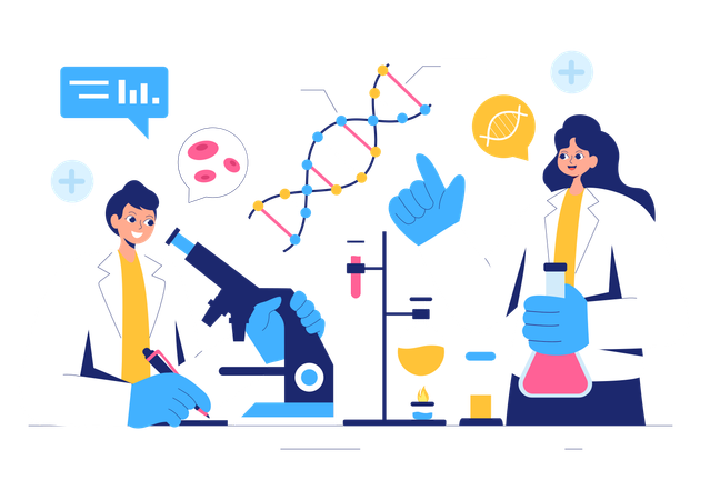 Des scientifiques effectuent des expériences en laboratoire  Illustration