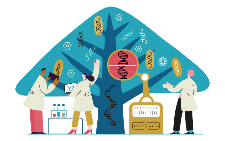 Des scientifiques observant l'arbre  Illustration