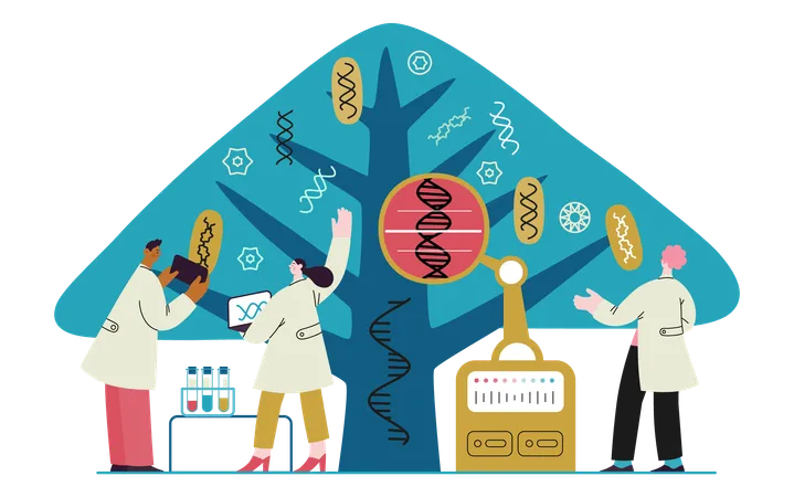 Des scientifiques observant l'arbre  Illustration