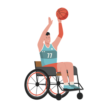Deshabilitar hombre atleta jugando baloncesto  Ilustración