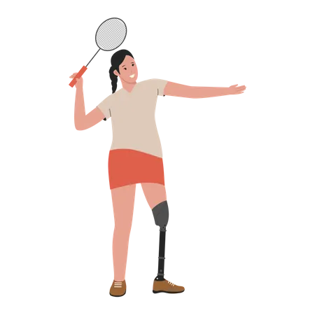 Deshabilitar atleta femenina jugando bádminton  Ilustración